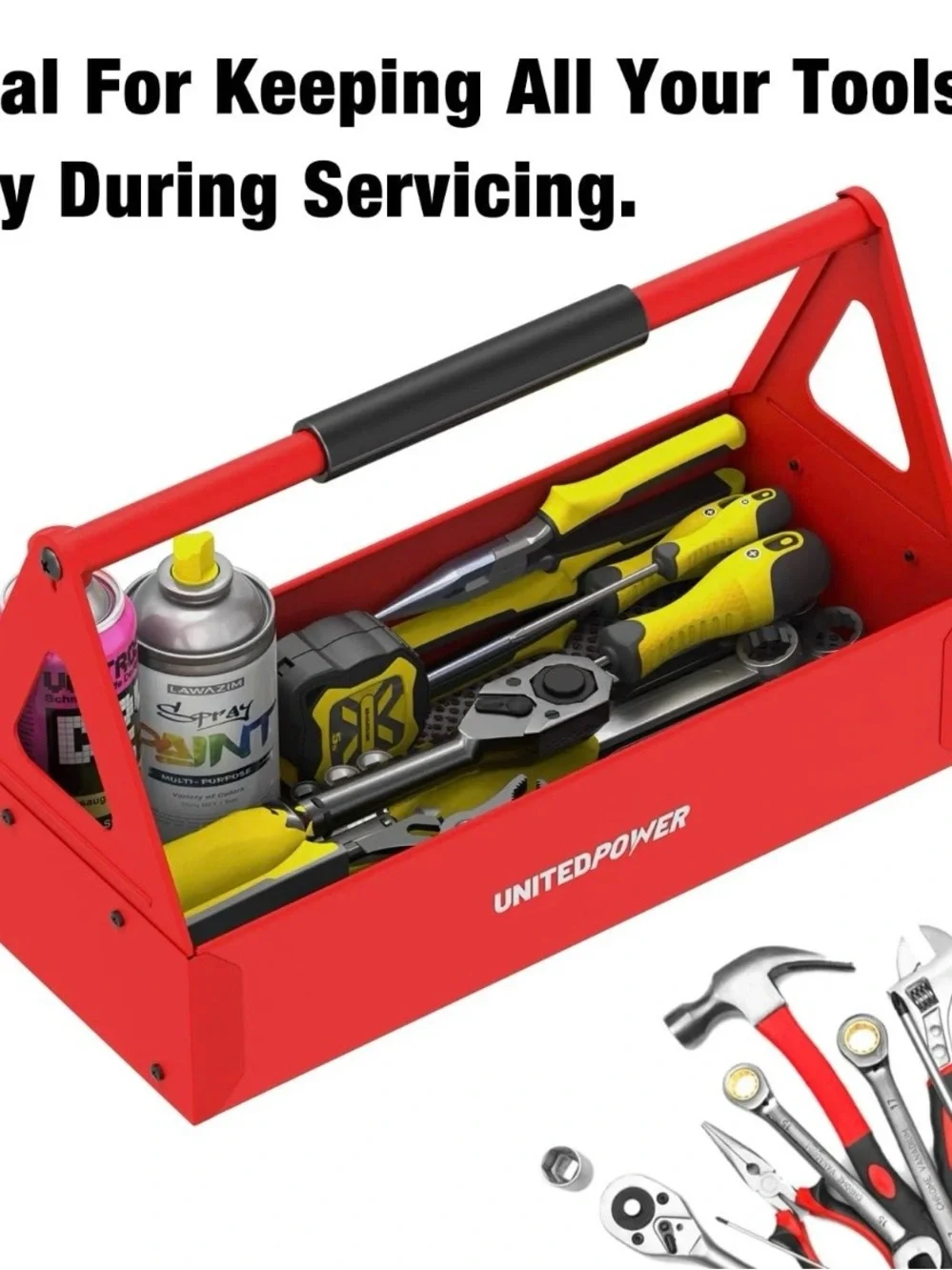 UNITEDPOWER Handy Tool Box, Portable Metal Tote Tray w/ comfortable grip